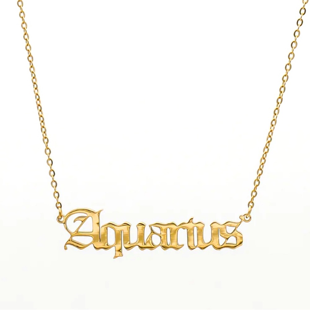 Old English Zodiac Name Necklace (Stainless Steel)
